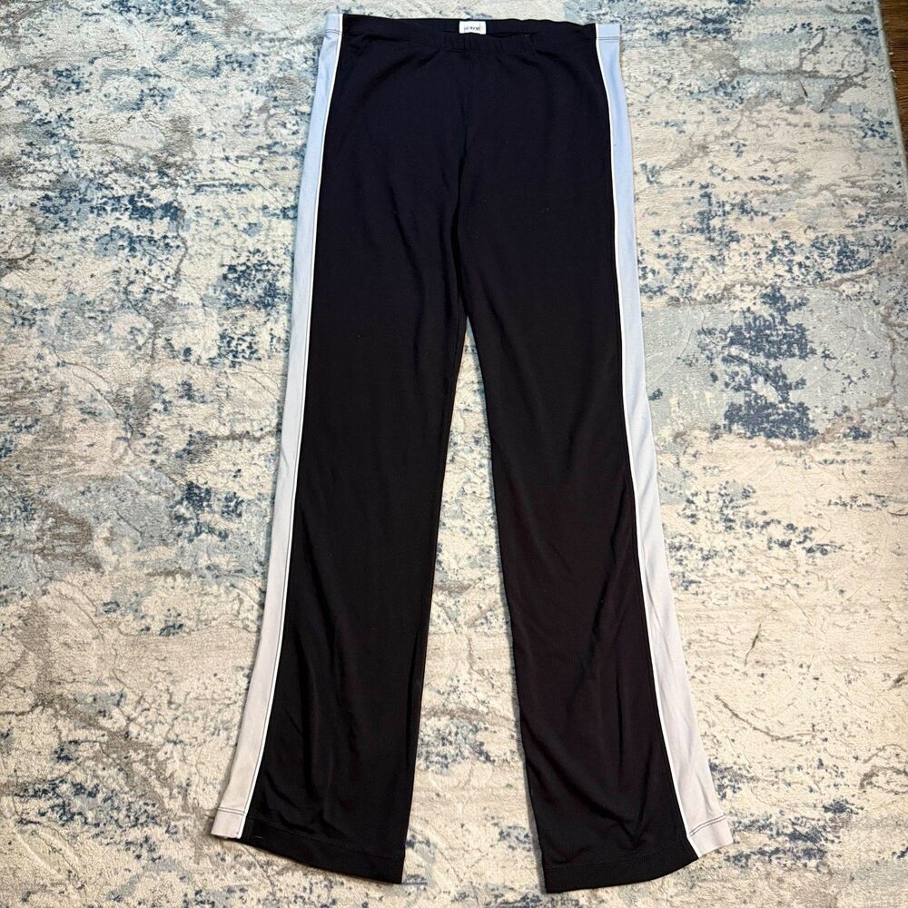 Y2K Danskin Vtg Track Pants Black Blue Medium Lounge Active Gym Workout Baddie